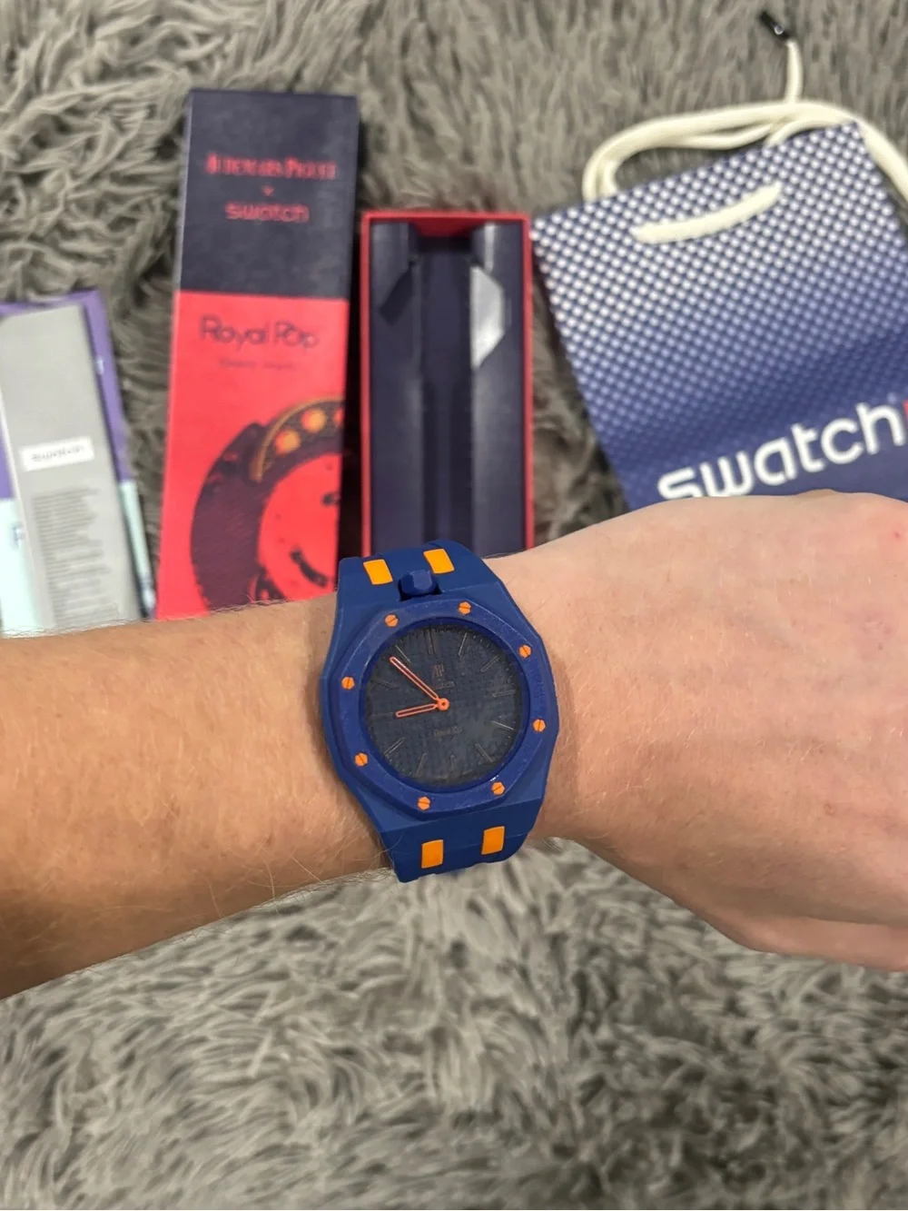 AP x Swatch Blue and Orange Royal Pop with Wristband